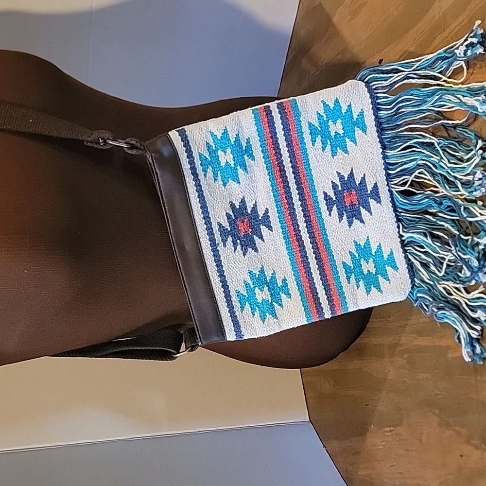 Aztec Patterned Crossbody Bag with Fringe